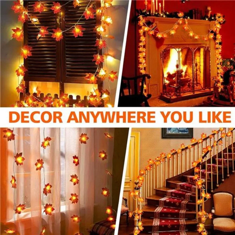 4PCS Fall Decor Thanksgiving for Home Table, Fall Leaves Garland Lights 40FT